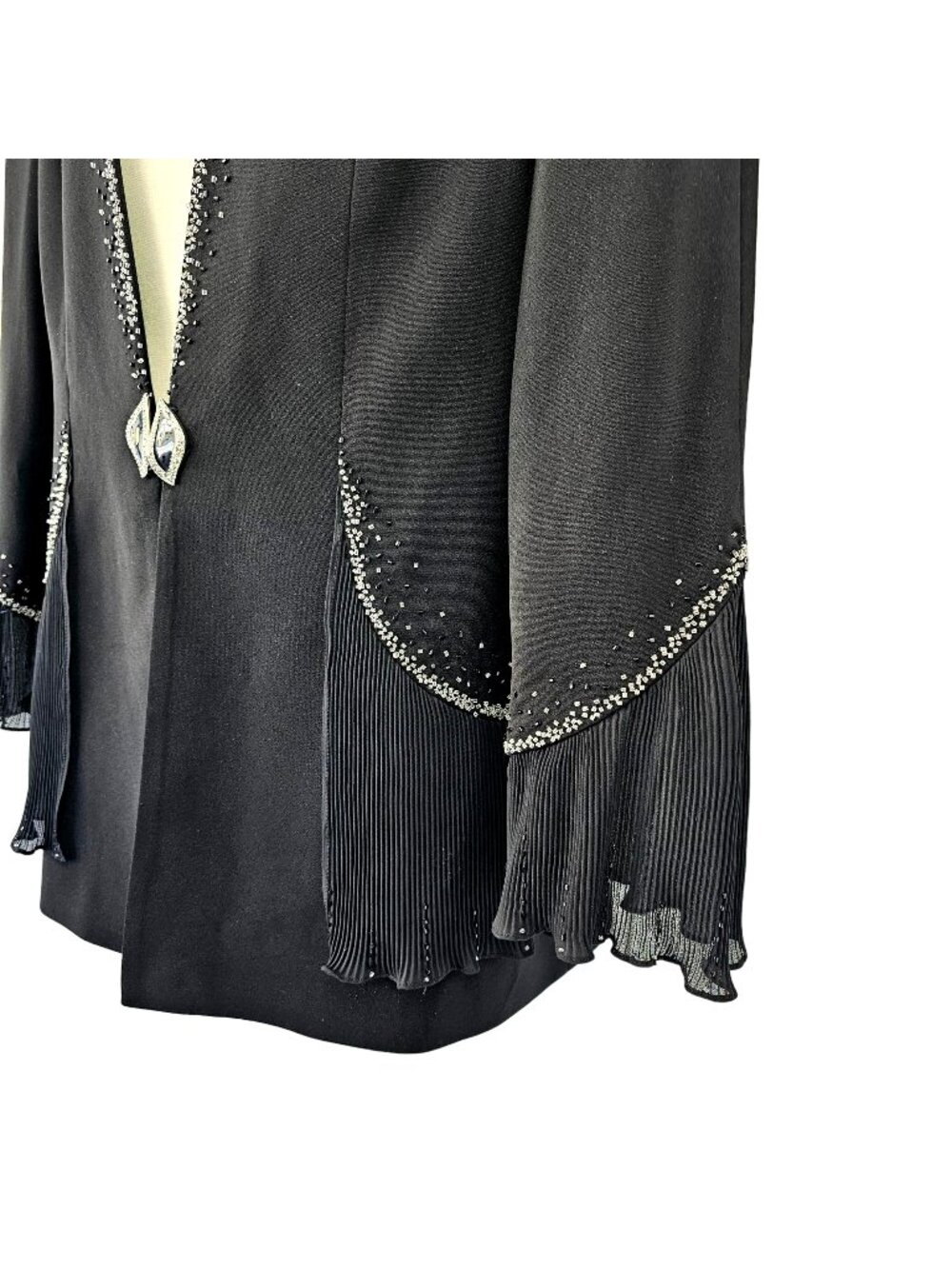 Vintage 90s Carissimo Black Beaded Evening Jacket Womens 10 Sheer Ruffle Trim